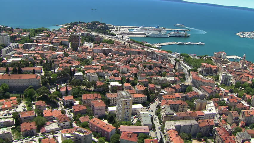 A very beautiful panoramic view of the mediterranean City of Split and its port