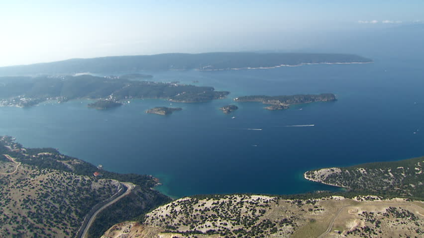 A high altitude aerial shot of dalmatian coast and islands