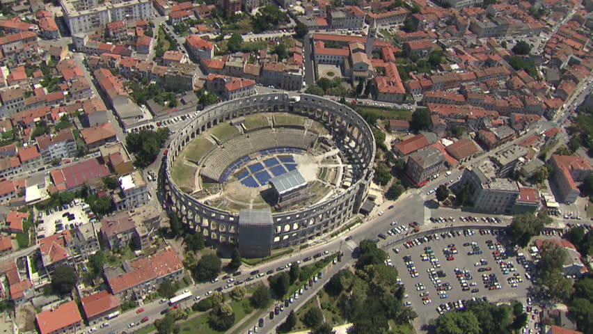 Aerial shot of the Arena of Pula, Istria, Croatia
