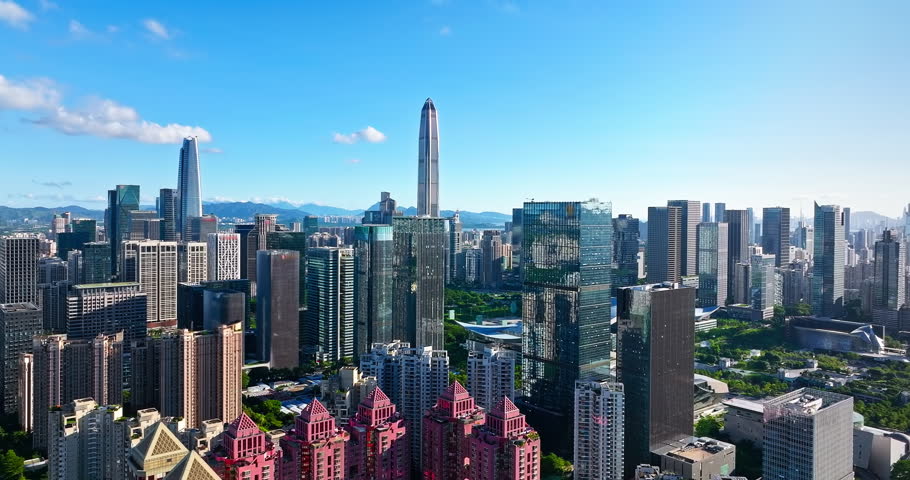 Modern city financial district buildings with skyline in Shenzhen, China