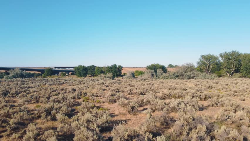 Aerial landscape of Yakima River Valley nature during summer in Kennewick Richland Washington USA