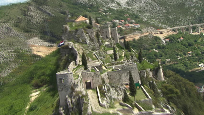 Aerial shot of a fortress above the City of Split