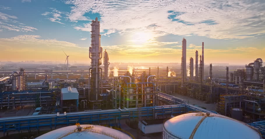 Oil refinery and chemical plant at sunset. Business Finance and Industry background