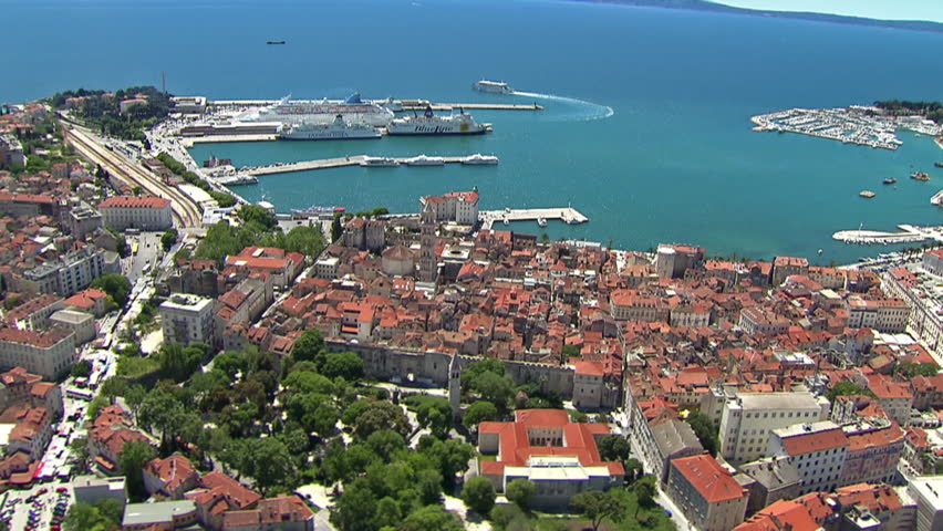 A very beautiful panoramic view of the mediterranean City of Split and its port