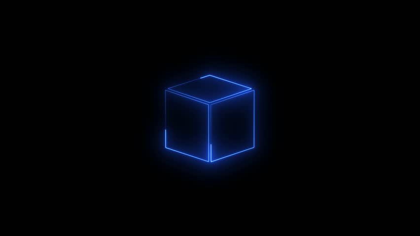 Neon cube frame. square magenta grid with magical glow 3d render in dark space. Geometric portal with simple futurist..