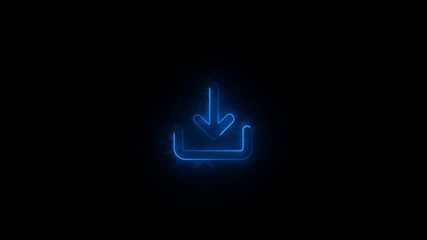 Glowing neon line sharing and loading files from web concept icon design. Downloading process looped icon Direction Arrow Symbol.