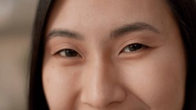 Close up smiling happy female eyes Asian Chinese business woman client joyful girl Japanese Korean businesswoman looking at camera good vision lenses sight eyesight laser surgery ophthalmology indoor - Powered by Shutterstock - Get 15% off with code: PIKWIZARD15