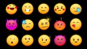 Animated Glowing Emoji Set. Alpha channel, transparent background. Kissing emoji, evil emoji, angry. 4K resolution loop animation. Emoji blowing a kiss with heart. Pack 2 - Powered by Shutterstock - Get 15% off with code: PIKWIZARD15