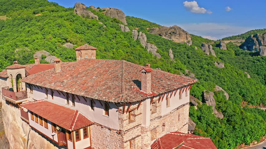 Unesco heritage site Europe. Meteora monastery on mountain