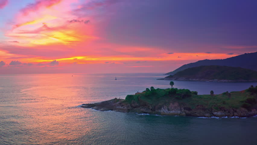 Amazing Thailand nature. Phuket island at sunset aerial view