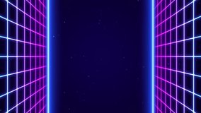 3D Synthwave terrain landscape, digital blue purple glow cyberspace laser neon grid floor perspective, abstract futuristic retrowave poster design, 80s retro arcade game style motion background loop - Powered by Shutterstock - Get 15% off with code: PIKWIZARD15