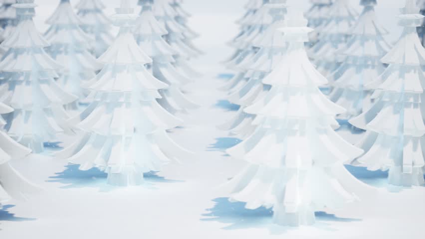 Beautiful snowy trees in a stylized winter landscape, great for enhancing Christmas themes, seasonal decorations, and nature-inspired video projects