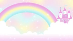 Animated background with rainbow and fairy tale castle in cloudy sky - Powered by Shutterstock - Get 15% off with code: PIKWIZARD15