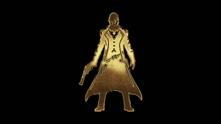 Gold silhouette illustration with light reflecting contours. Alpha channel.