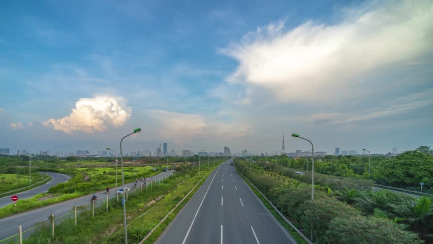 Timelapse a road in Hanoi, Vietnam, modern highways with vehicles traveling