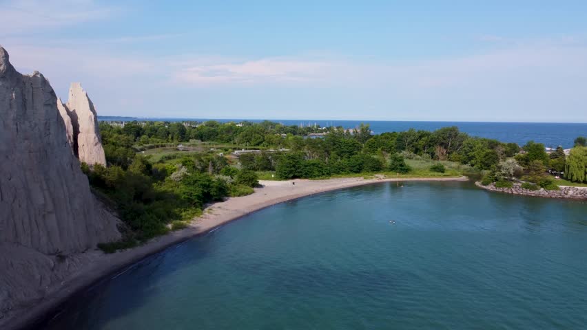 Aerial view of Scarborough Bluffs in the Scarborough district of Toronto 4K