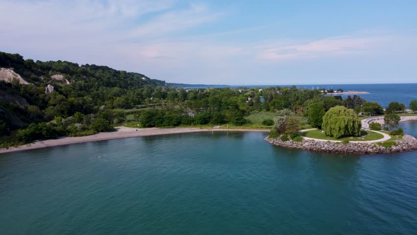 Aerial view of Scarborough Bluffs in the Scarborough district of Toronto 4K