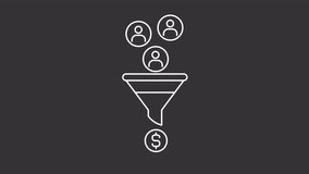 Lead conversion white line animation. Business funnel animated icon. Falling customers, money coin. Sales, analytics. Isolated illustration on dark background. Transition alpha video. Motion graphic - Powered by Shutterstock - Get 15% off with code: PIKWIZARD15
