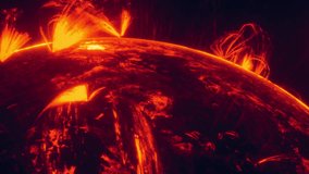 Intense solar flares burst from the suns surface, creating a stunning display of fiery colors against the backdrop of space. The image captures the dynamic activity of the suns atmosphere. - Powered by Shutterstock - Get 15% off with code: PIKWIZARD15