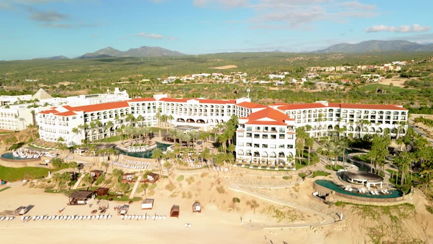 Hilton Los Cabos Beach and Golf Resort in Cabo San Lucas Mexico near San José del Cabo trucking left drone view.