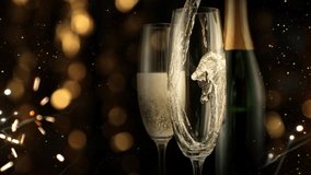 Super Slow Motion Shot of Pouring Champagne on Festive Sparkle Background, 1000fps. - Powered by Shutterstock - Get 15% off with code: PIKWIZARD15