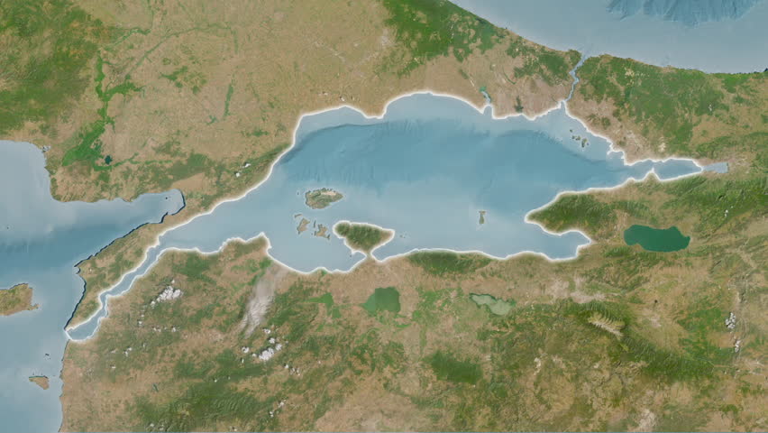 Sea of Marmara. Close-up on a satellite image map in the Patterson Cylindrical projection