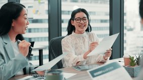 Japanese, business woman and documents for brainstorming, discussion and presentation or meeting. People, paperwork and tablet for Japan pitch, project report and teamwork in b2b company negotiation - Powered by Shutterstock - Get 15% off with code: PIKWIZARD15