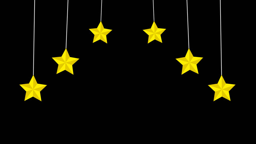 Hanging Christmas stars on transparent background. Alpha channel.
