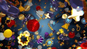 Christmas background. The new year 2026, 2025. Festive background. Colorful Christmas balls, gifts and Golden stars moving in space with confetti. Looped 4K animation. - Powered by Shutterstock - Get 15% off with code: PIKWIZARD15
