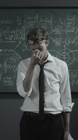 Disappointed mathematician checking his research papers