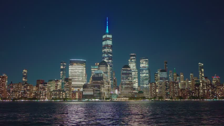 Manhattan's beautiful skyline at night, New York, United States. Panorama view of New York city skyline in Midtown Manhattan. USA, NYC, NY, Manhattan. American night city. Manhattan skyline.