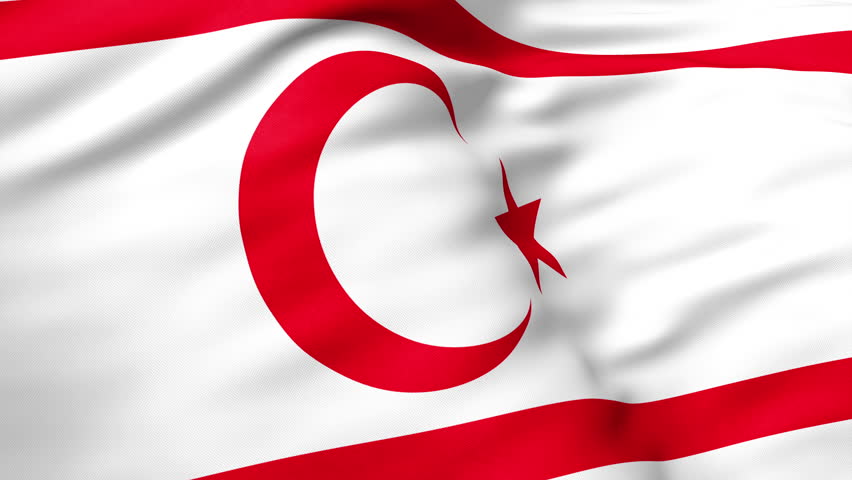 Close up view of Northern Cyprus flag video waving in wind. Realistic flag background, fabric textured, perfect loop, official colors, 4K video