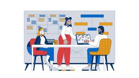 Productive collaboration in meeting room cartoon animation. Business startup analytics 4K video motion graphic. Briefing team members diverse animated 2D characters isolated on white background - Powered by Shutterstock - Get 15% off with code: PIKWIZARD15