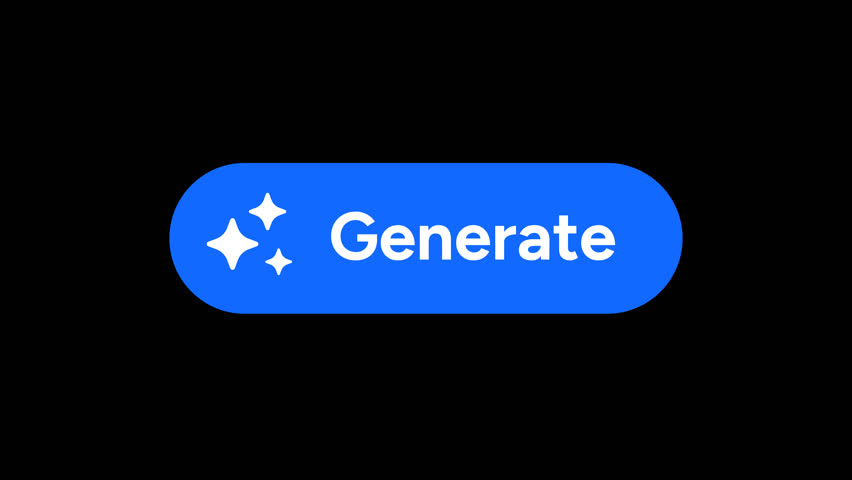 Generate AI button animation. Button for AI Image Generator, Video Generator, Text Generator. Click to generate text and image prompt. 4K Alpha Matte. Mov Video Overlay