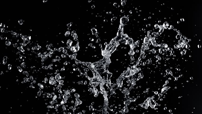 Super Slow Motion Shot of Water Splash Isolated on Black Background at 1000fps.