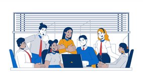 Large meeting conference colleagues cartoon animation. Discussion cooperation 4K video motion graphic. Multicultural coworkers collaboration animated 2D characters isolated on white background - Powered by Shutterstock - Get 15% off with code: PIKWIZARD15