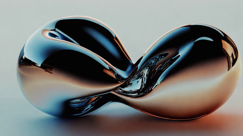 A contemporary sculpture featuring an elegant, sleek, intertwined metallic form with a shiny, reflective surface