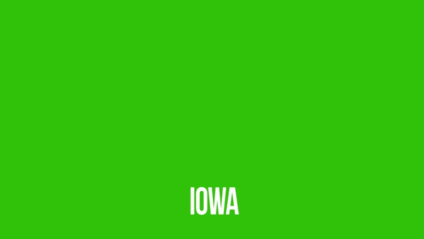 Outline animation of the state of Iowa on a green background video