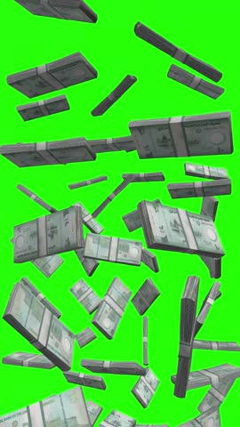 Vertical United Arab Emirates 10 Dirham Falling Animation Stacks Of Money on Green Screen