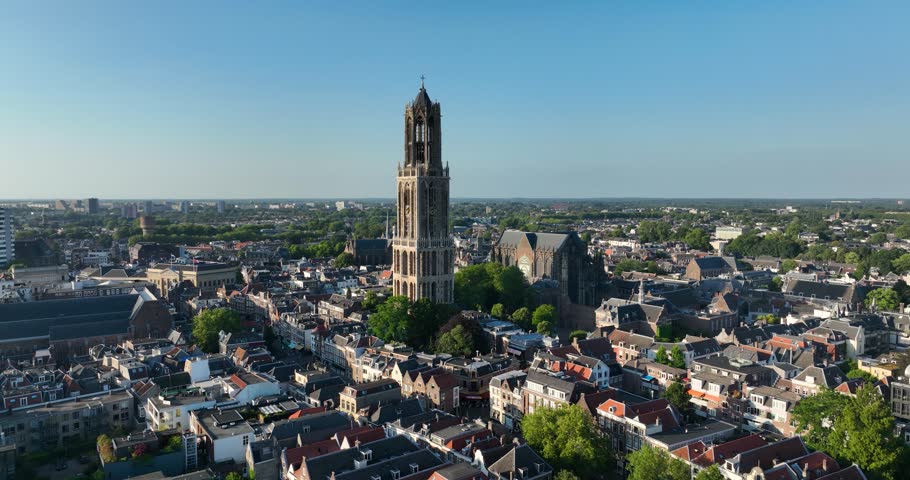 New Renovated dom tower, cathedral and icon of the city Utrecht, The Netherlands.