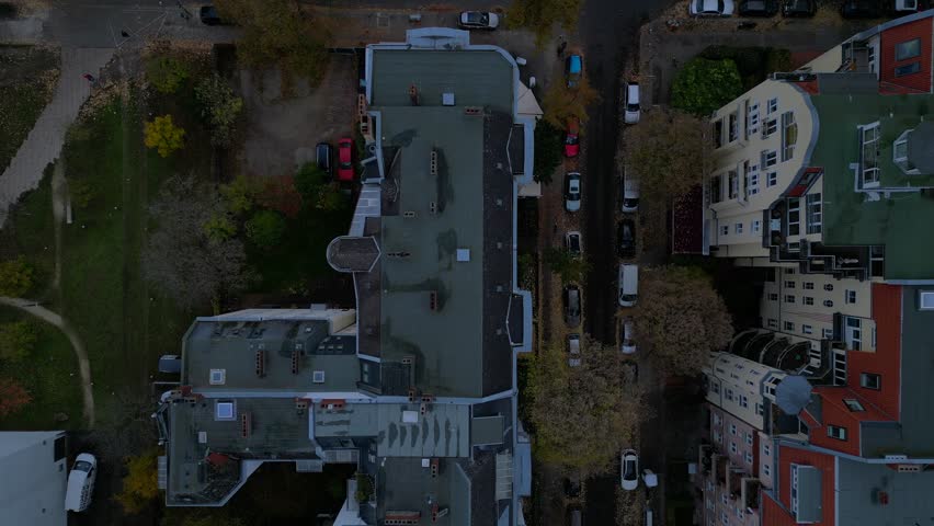 Berlin Steglitz district, gloomy autumn day. Amazing aerial view flight drone
