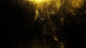 Golden glitter background in slow motion. Beautiful transition with real gold particles flying in wind on black background, shot with depth of field. Gold dust bokeh abstract background - Powered by Shutterstock - Get 15% off with code: PIKWIZARD15