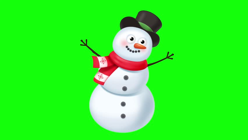 Snowman animation on a green screen background. Christmas, New Years, Holidays concept. 4k video