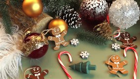 Candy Wonderland Christmas creates warmth with soft gingerbread cookies, frosted pinecones, glittering ornaments, lush evergreen branches, sweet striped candy canes, intricate snowflake decorations. - Powered by Shutterstock - Get 15% off with code: PIKWIZARD15