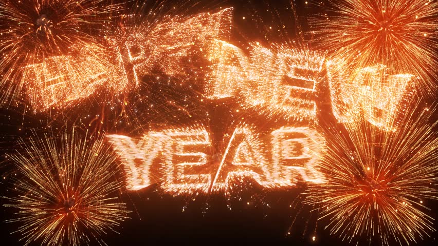 Happy New Year 2025 celebration animation with vibrant fireworks. Happy New Year festive celebrations 
