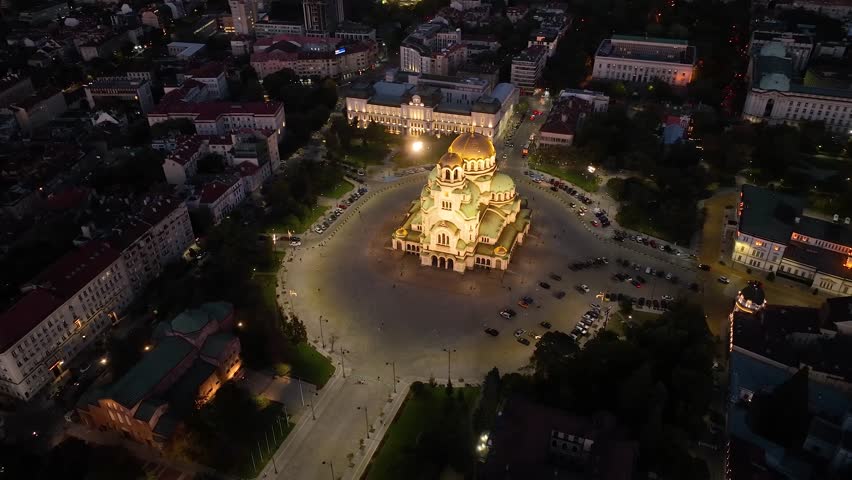 4K aerial night view of Bulgaria
