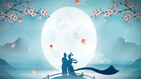 Love Silhouette of a couple Celebrates meeting of the cowherd and weaver girl in the beautiful night sky moon over bridge in moonlight, it is written "Chinese Valentine's day" - Powered by Shutterstock - Get 15% off with code: PIKWIZARD15