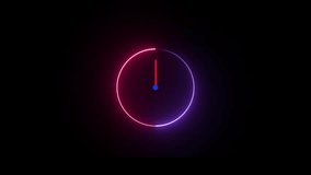 Analog glowing clock animation , 12 hour loop. neon clock , Counting down clock isolated animated. - Powered by Shutterstock - Get 15% off with code: PIKWIZARD15
