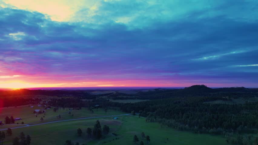 Beautiful drone view sunrise in the Black Hills of South Dakota