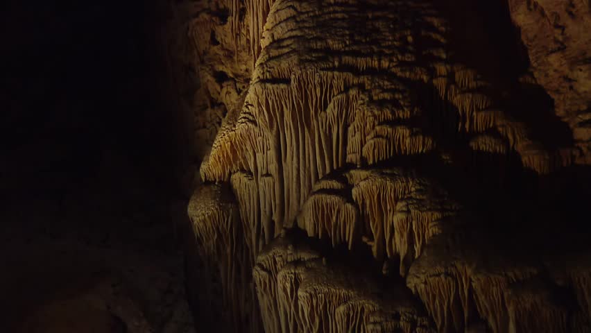 Stalagmites And Stalactites Of Carlsbad Caverns National Park In Southern New Mexico, United States. Zoom In Shot